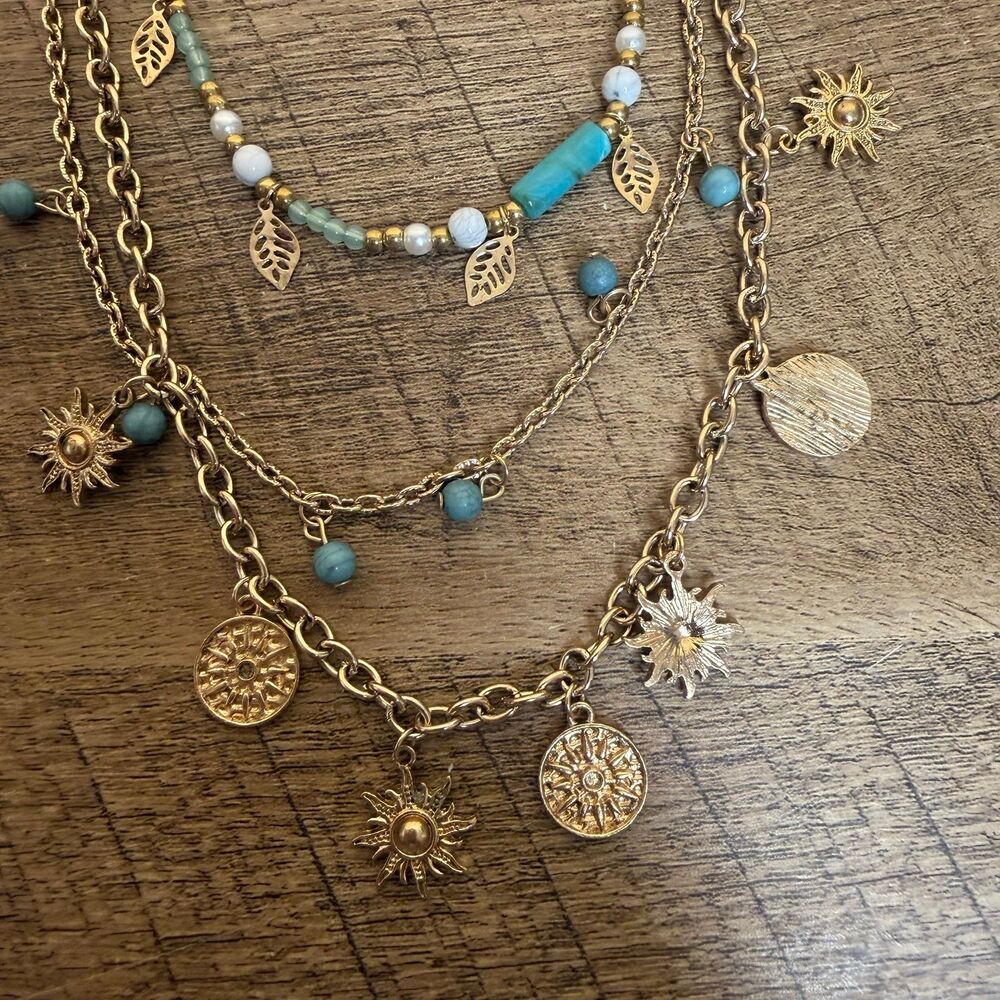 NWT Icing multi-layer bohemian charm necklace gold ring